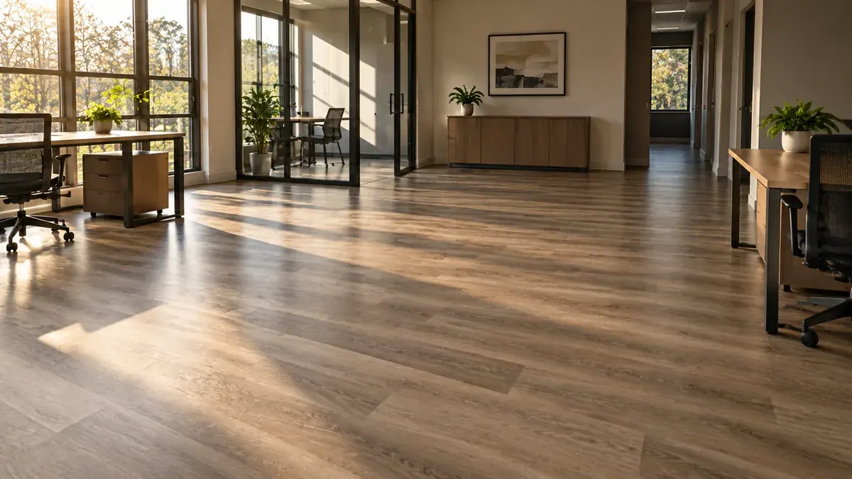 An empty room in Hernando with new dark hardwood flooring laid straight to the walls